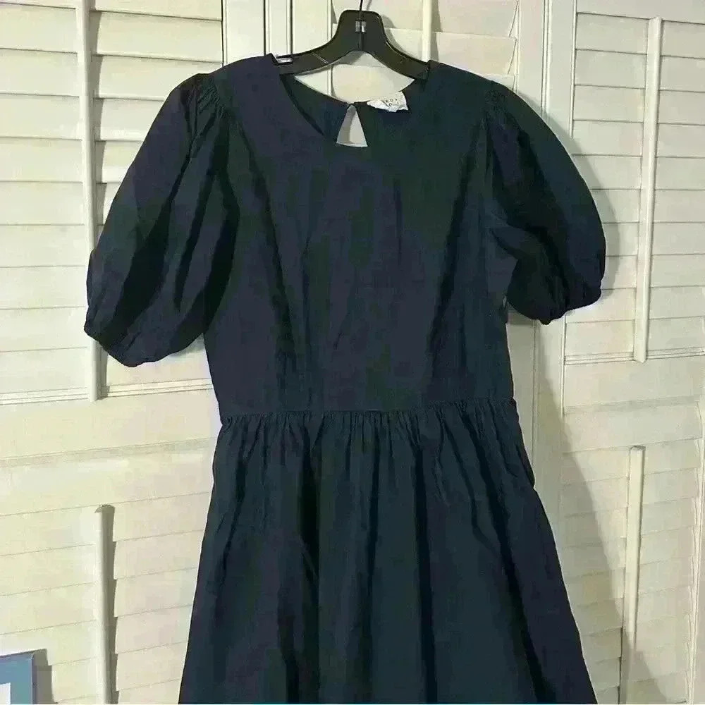 Bird and Knoll Savannah open back navy poplin midi dress - Picture 8 of 13